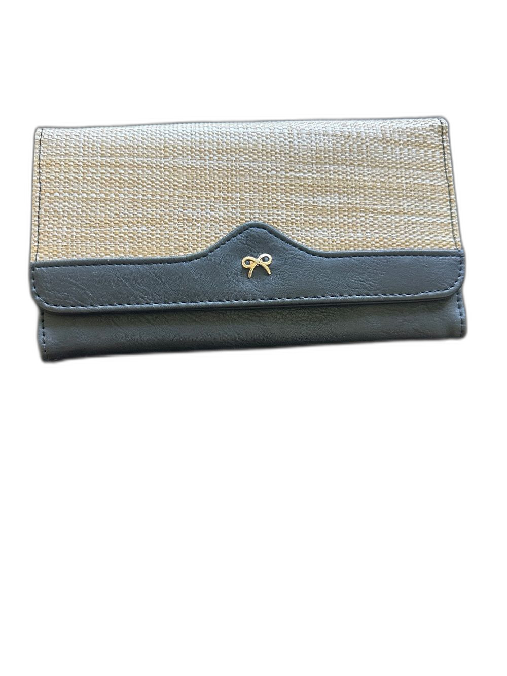 Hato Hasi Woven Straw and Black Trim Clutch Wallet NWOT